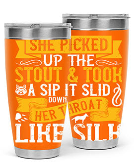 She picked up the stout and took a sip It slid down her throat like silk Style 25#- dog- Tumbler