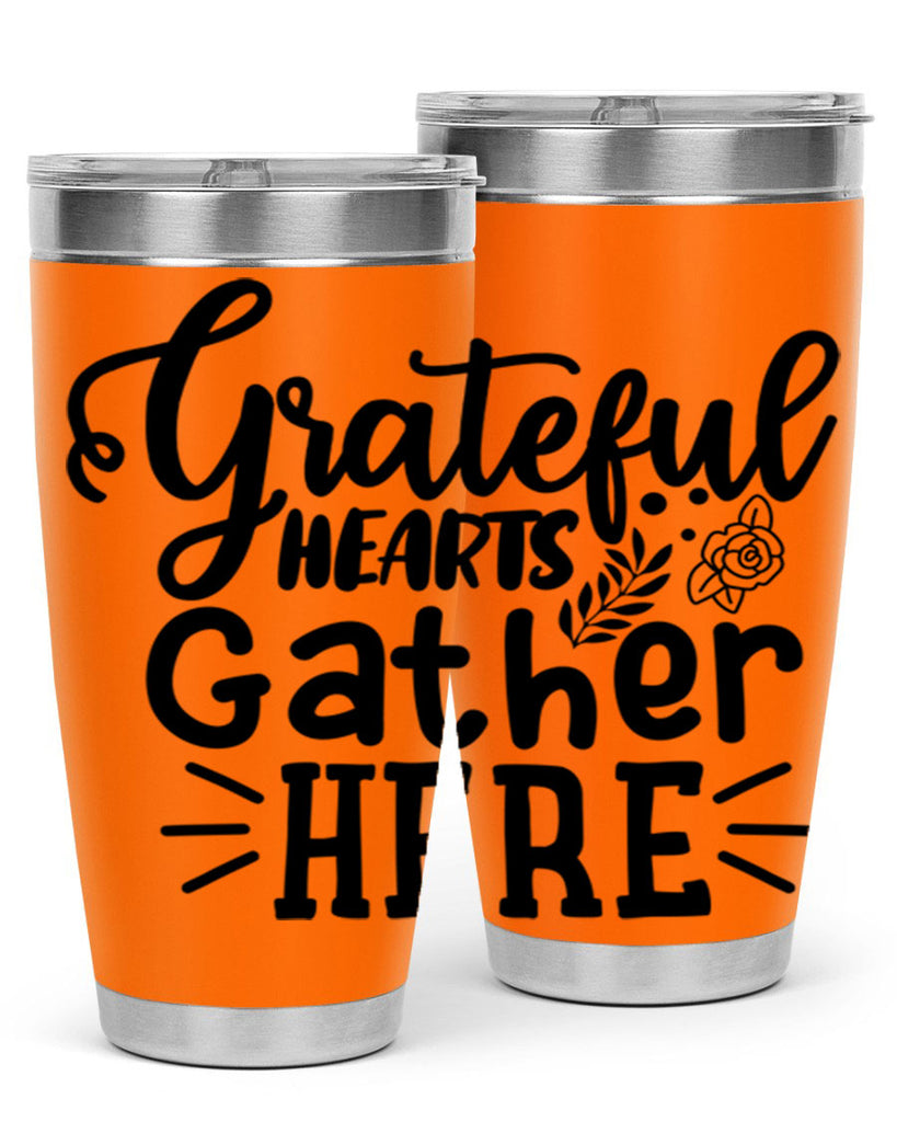 grateful hearts gather here 58#- thanksgiving- Tumbler