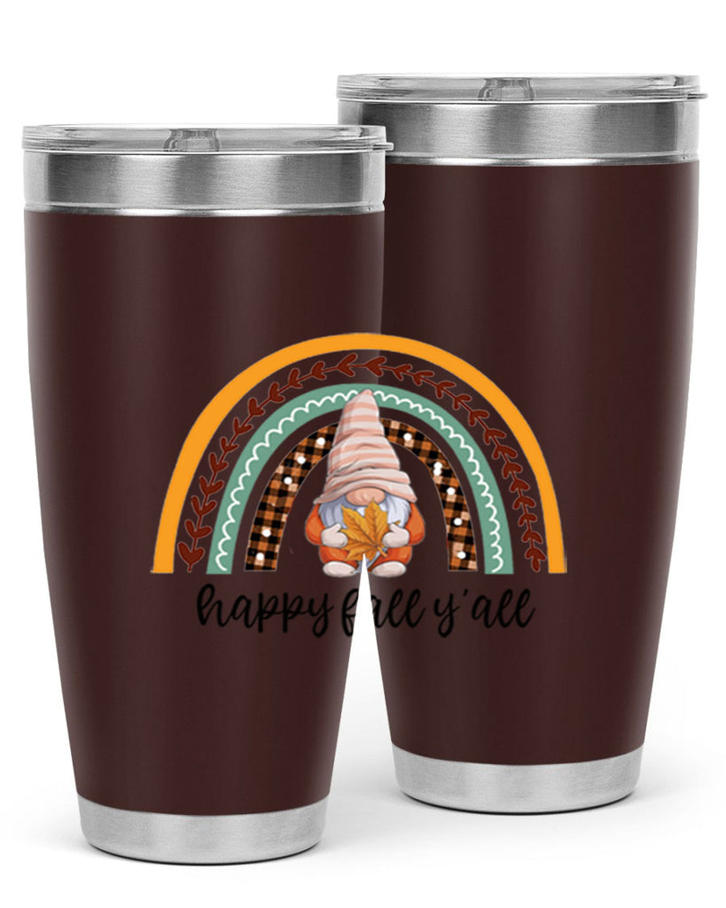 HappyFallYallGnomeRainbow 255#- fall- Tumbler