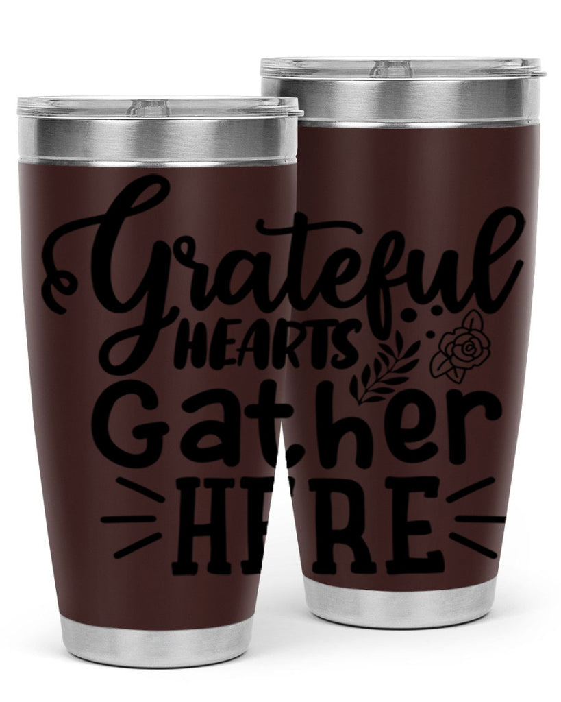 grateful hearts gather here 58#- thanksgiving- Tumbler