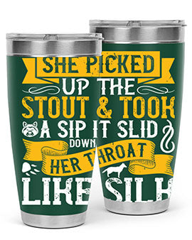 She picked up the stout and took a sip It slid down her throat like silk Style 25#- dog- Tumbler