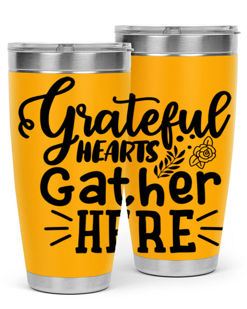 grateful hearts gather here 58#- thanksgiving- Tumbler