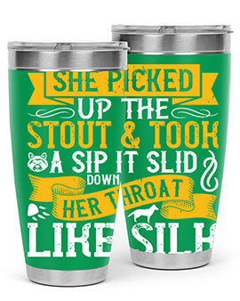 She picked up the stout and took a sip It slid down her throat like silk Style 25#- dog- Tumbler