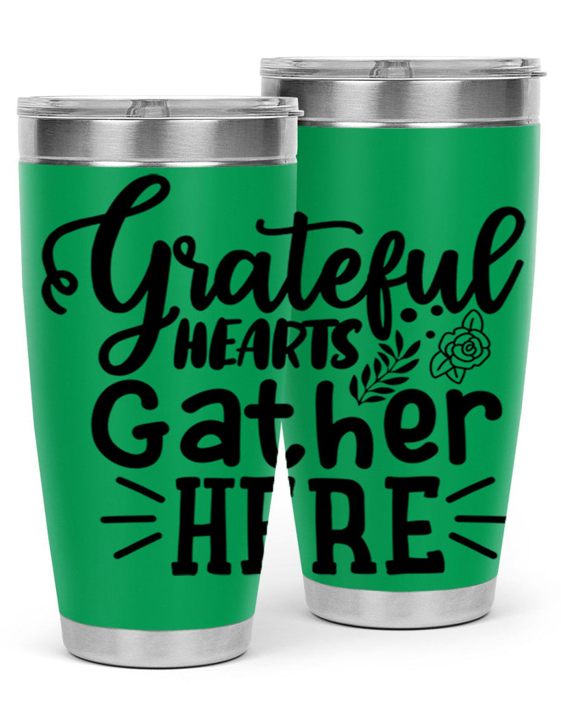 grateful hearts gather here 58#- thanksgiving- Tumbler
