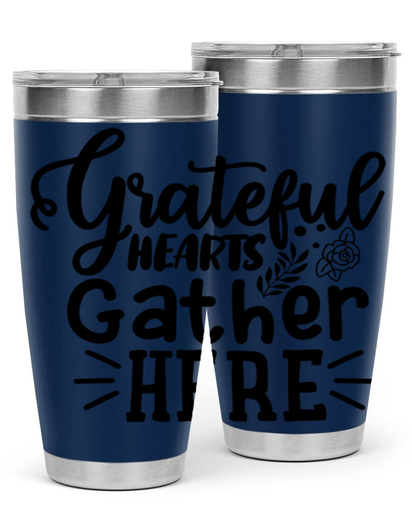 grateful hearts gather here 58#- thanksgiving- Tumbler