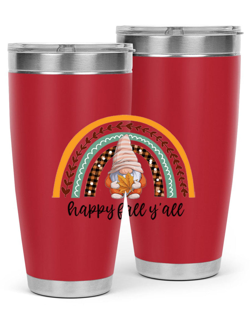 HappyFallYallGnomeRainbow 255#- fall- Tumbler