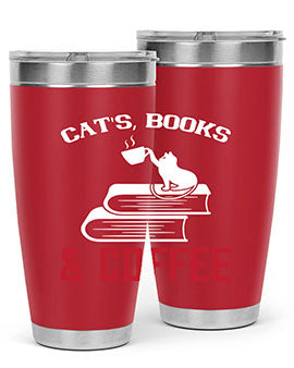 cats book and coffee Style 37#- cat- Tumbler