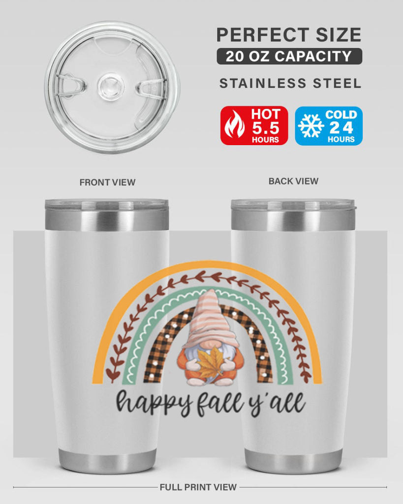 HappyFallYallGnomeRainbow 255#- fall- Tumbler
