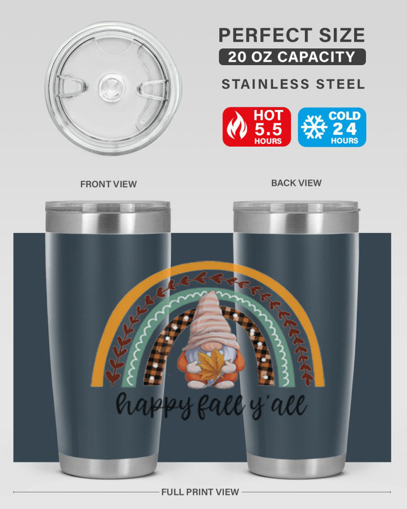 HappyFallYallGnomeRainbow 255#- fall- Tumbler