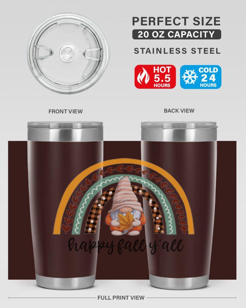 HappyFallYallGnomeRainbow 255#- fall- Tumbler