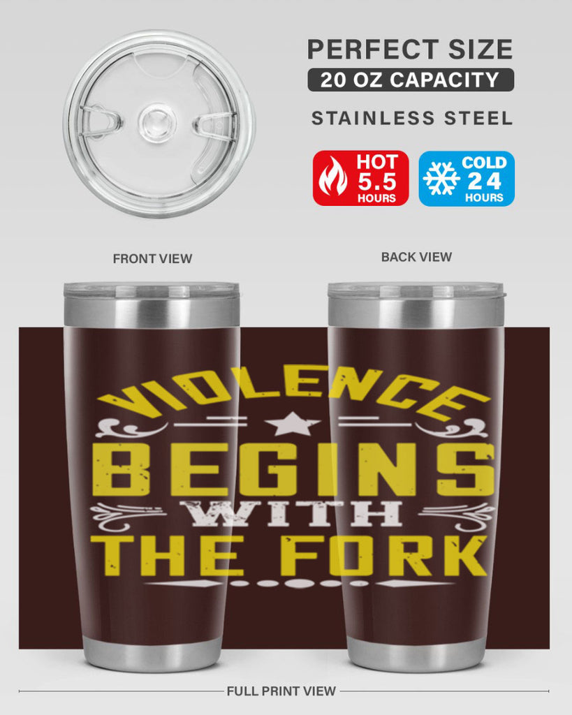 violence begins with the fork 11#- vegan- Tumbler