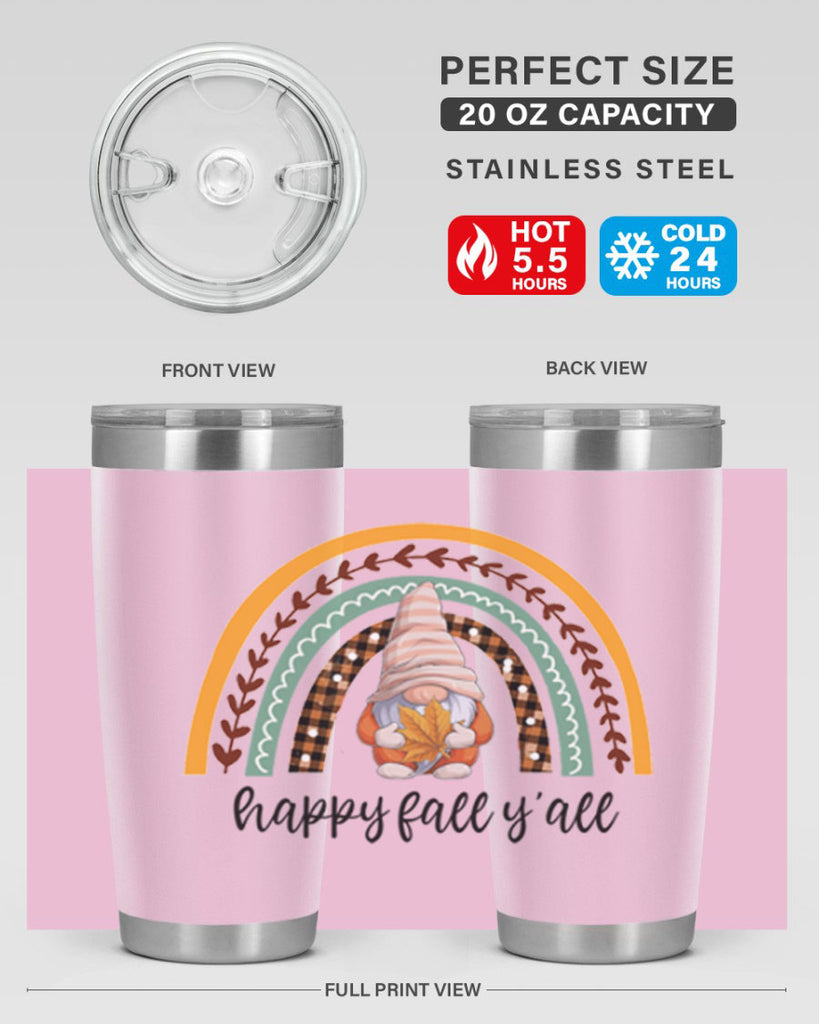 HappyFallYallGnomeRainbow 255#- fall- Tumbler