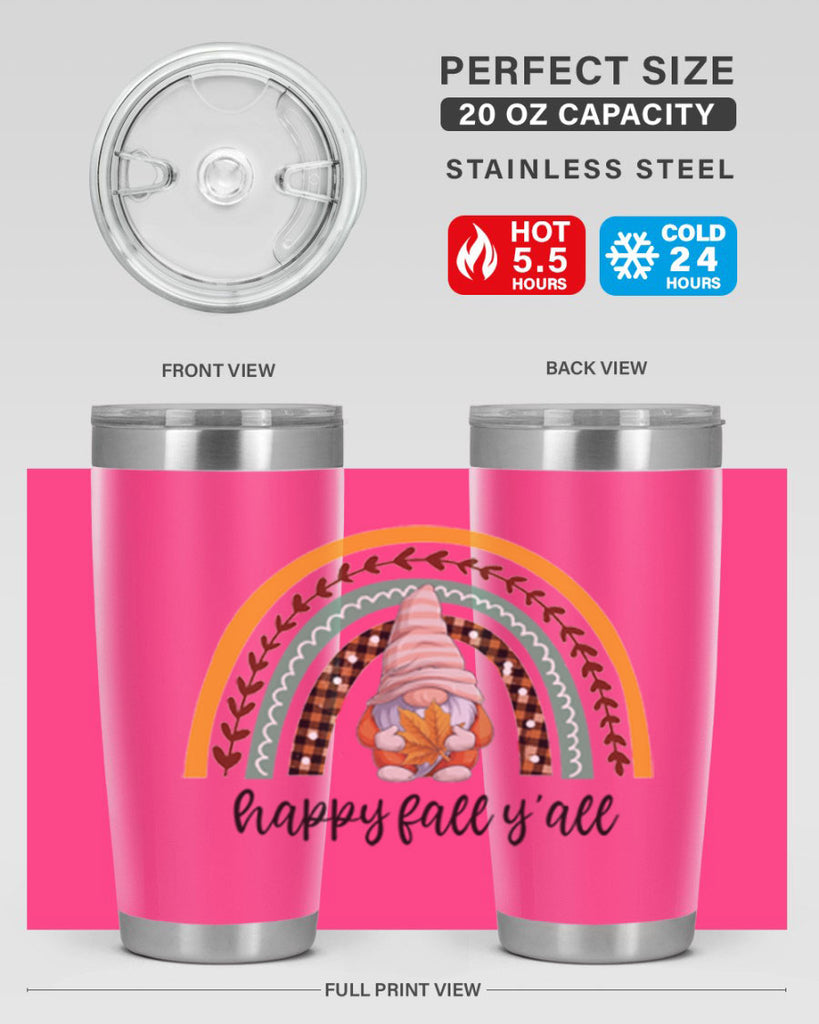 HappyFallYallGnomeRainbow 255#- fall- Tumbler