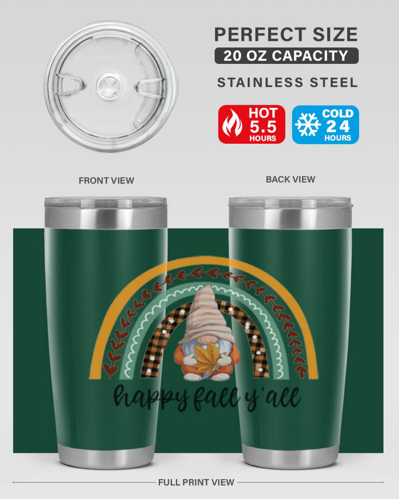 HappyFallYallGnomeRainbow 255#- fall- Tumbler