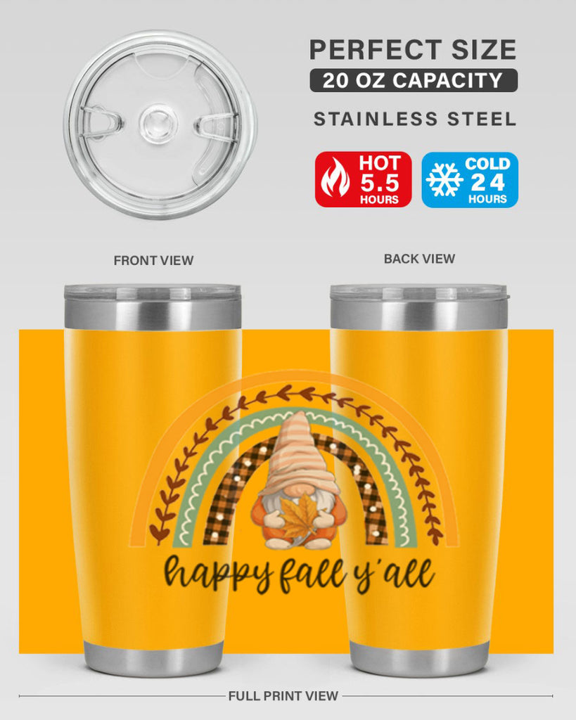 HappyFallYallGnomeRainbow 255#- fall- Tumbler
