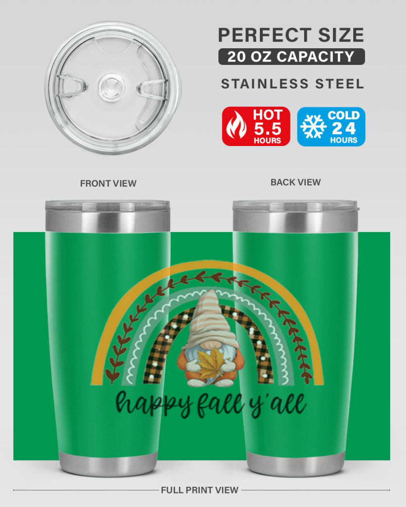 HappyFallYallGnomeRainbow 255#- fall- Tumbler