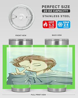 Cute boy brown hair with blue jacket 126#- anime- Tumbler
