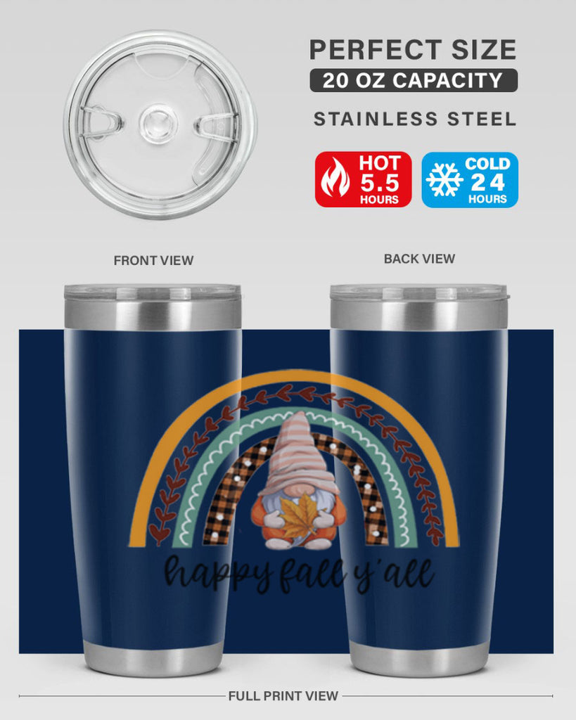 HappyFallYallGnomeRainbow 255#- fall- Tumbler