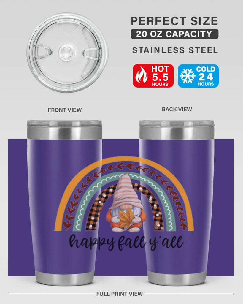 HappyFallYallGnomeRainbow 255#- fall- Tumbler
