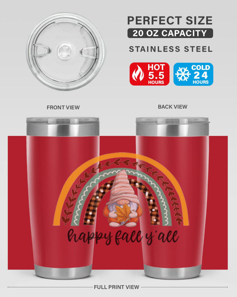HappyFallYallGnomeRainbow 255#- fall- Tumbler