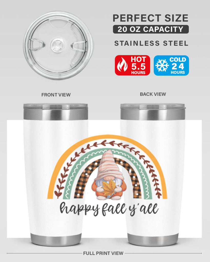HappyFallYallGnomeRainbow 255#- fall- Tumbler