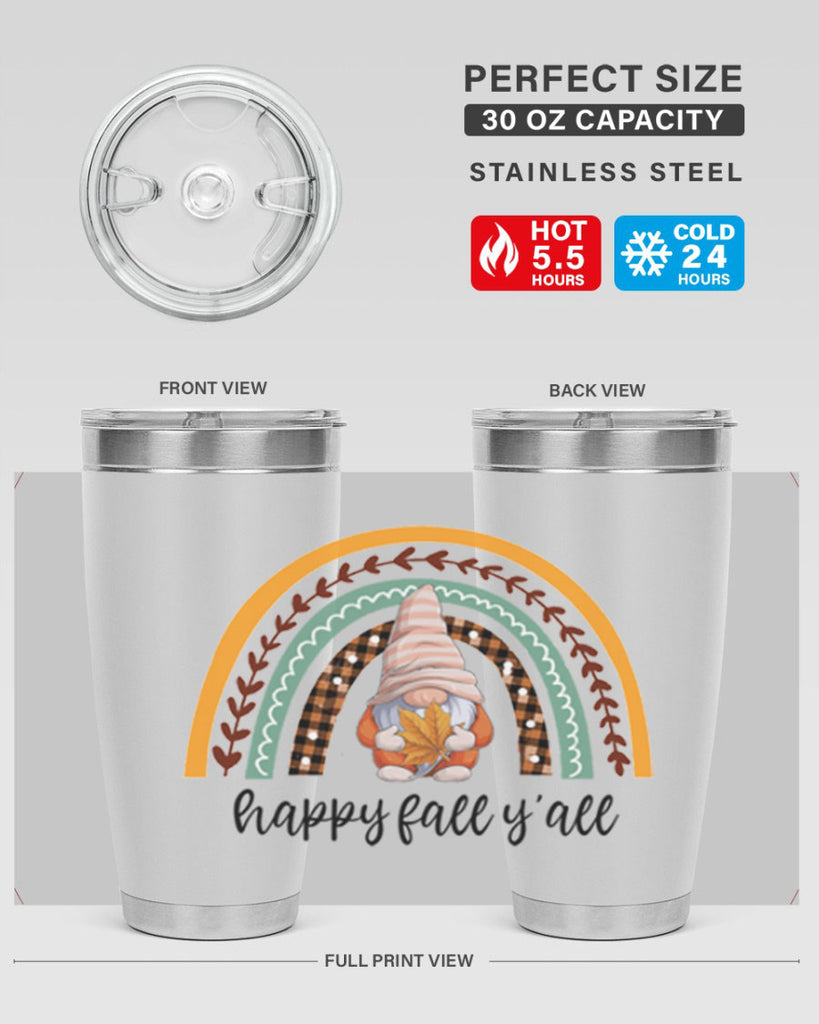 HappyFallYallGnomeRainbow 255#- fall- Tumbler