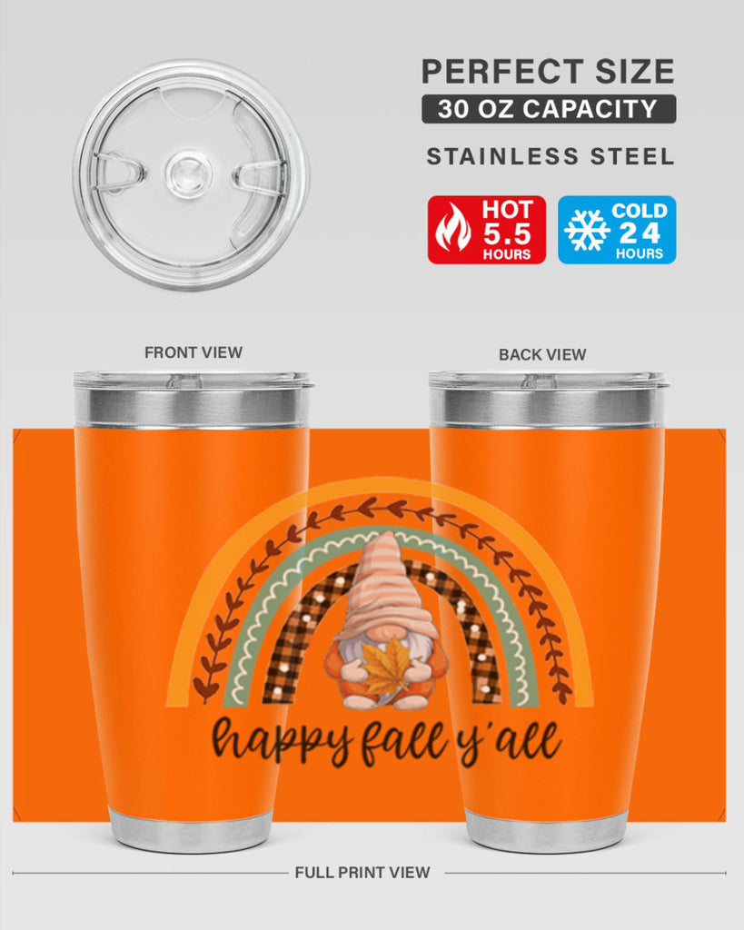 HappyFallYallGnomeRainbow 255#- fall- Tumbler