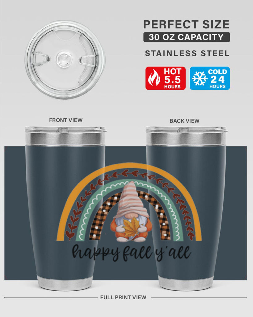 HappyFallYallGnomeRainbow 255#- fall- Tumbler