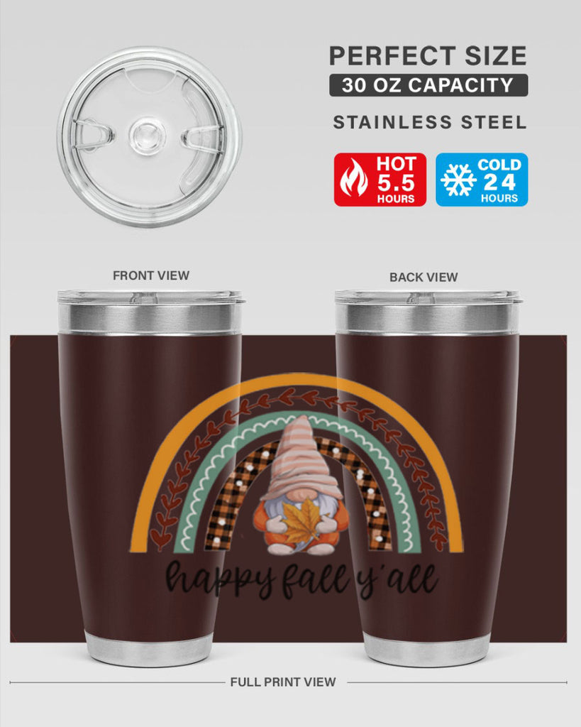 HappyFallYallGnomeRainbow 255#- fall- Tumbler