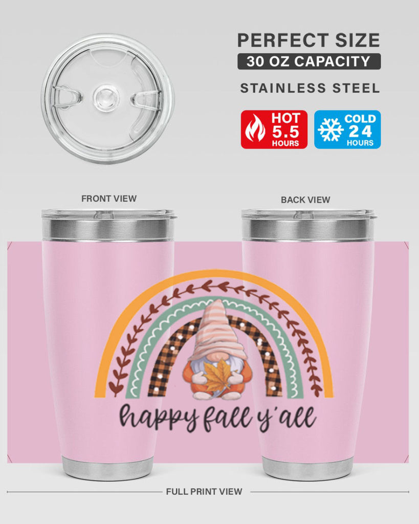 HappyFallYallGnomeRainbow 255#- fall- Tumbler