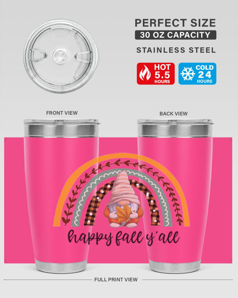 HappyFallYallGnomeRainbow 255#- fall- Tumbler