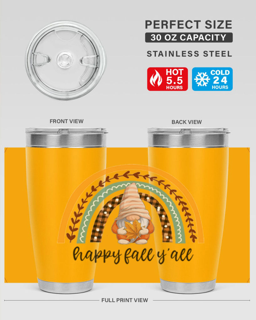 HappyFallYallGnomeRainbow 255#- fall- Tumbler