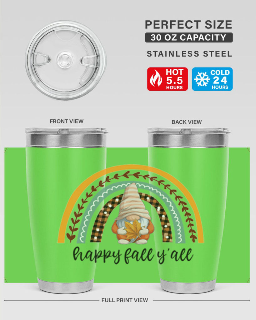 HappyFallYallGnomeRainbow 255#- fall- Tumbler