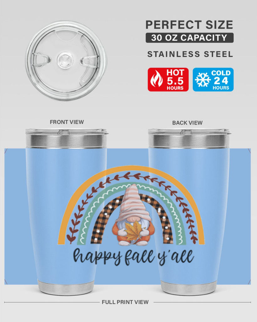 HappyFallYallGnomeRainbow 255#- fall- Tumbler
