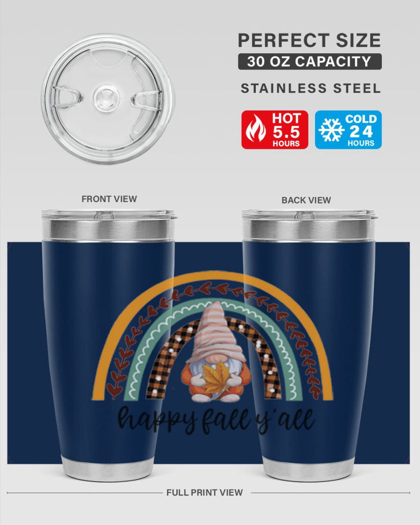 HappyFallYallGnomeRainbow 255#- fall- Tumbler