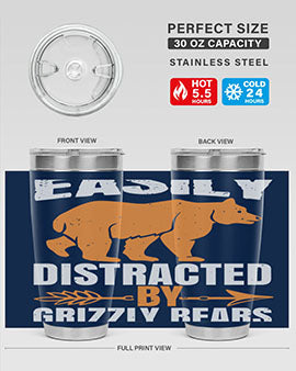 easily distracted by grizzly bears 1#- Bears- Tumbler