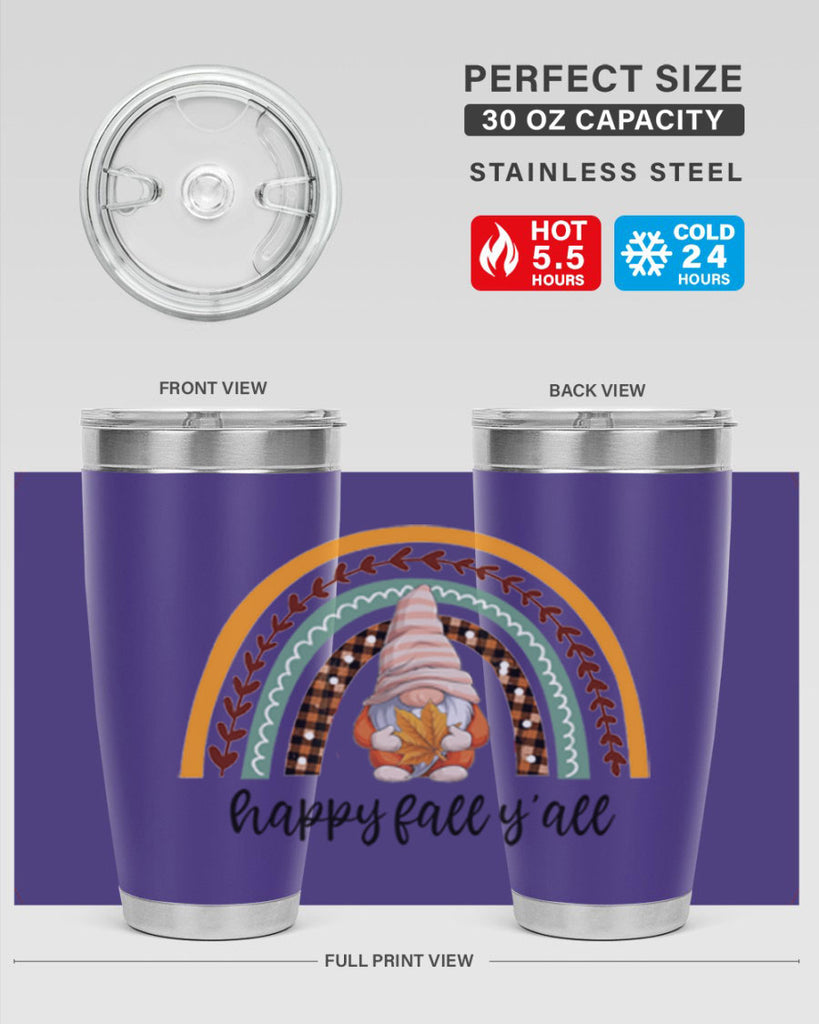 HappyFallYallGnomeRainbow 255#- fall- Tumbler