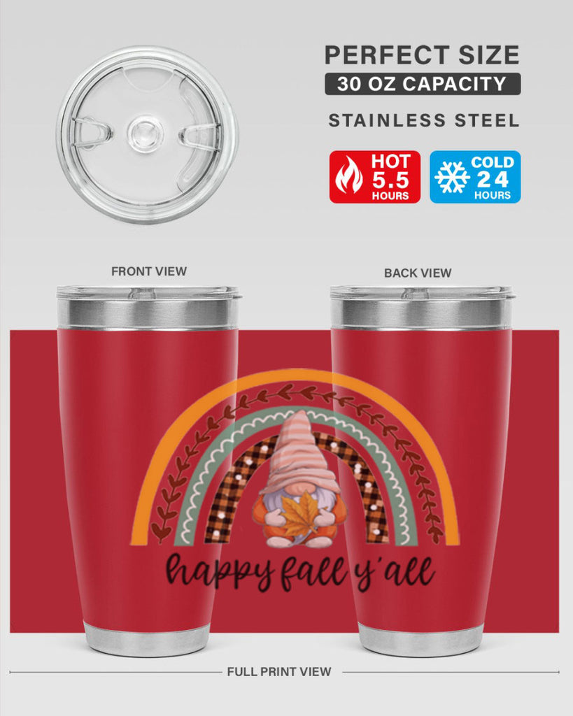 HappyFallYallGnomeRainbow 255#- fall- Tumbler