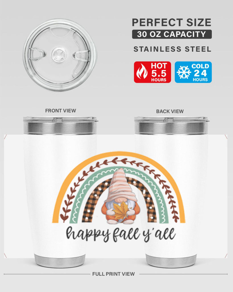 HappyFallYallGnomeRainbow 255#- fall- Tumbler