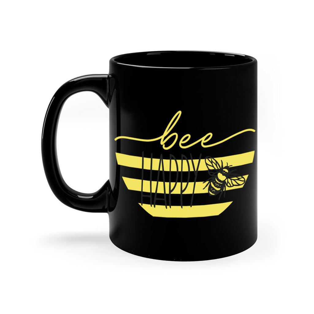 Bee Happy yellow stripes29#- spring-Mug / Coffee Cup