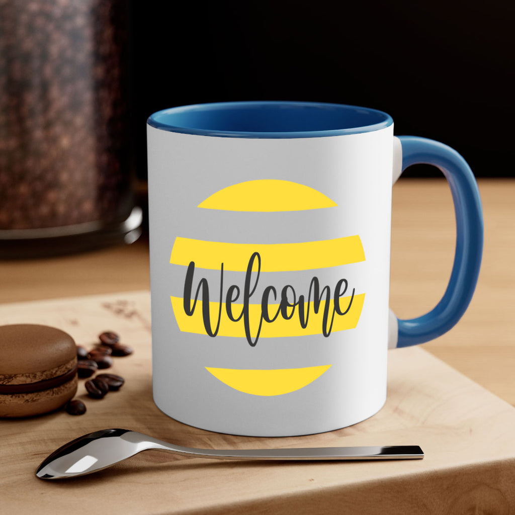 Welcome and Yellow strips565#- spring-Mug / Coffee Cup