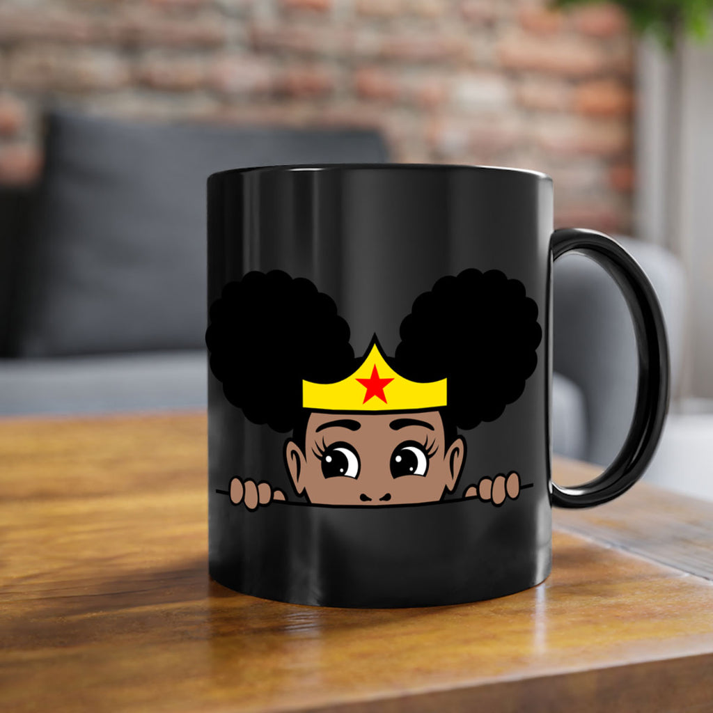 afro puff wonder woman girl peekaboo 84#- Black women - Girls-Mug / Coffee Cup