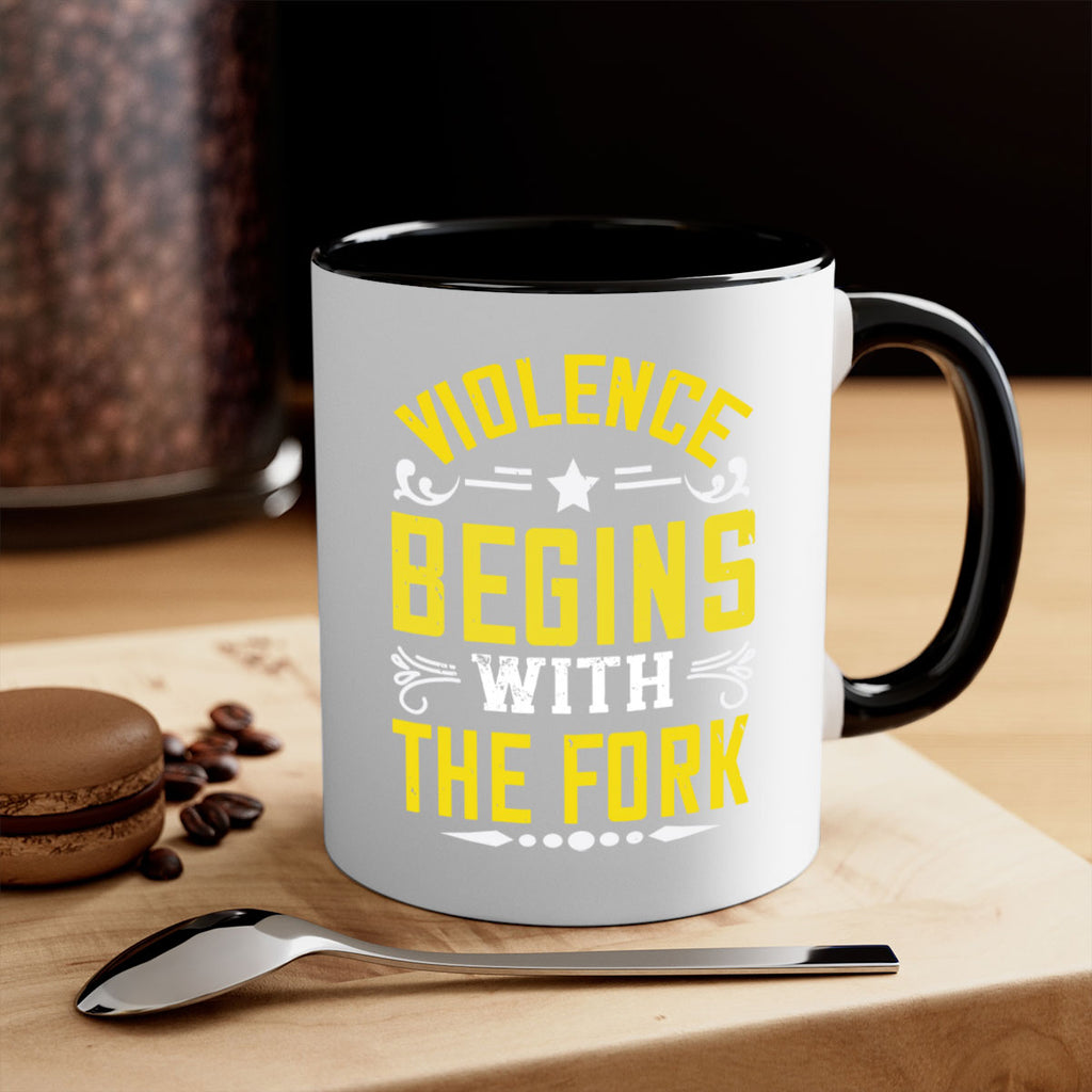 violence begins with the fork 11#- vegan-Mug / Coffee Cup