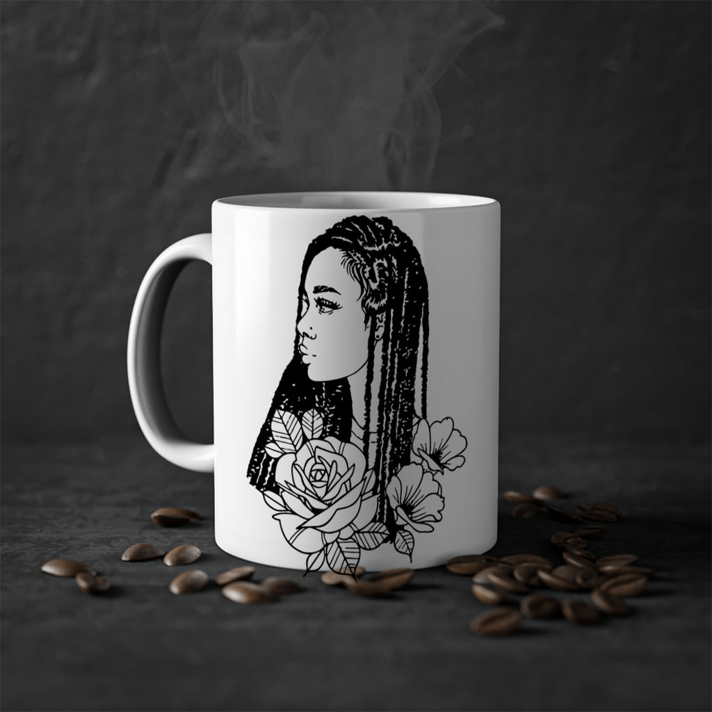 afro with flowers 70#- Black women - Girls-Mug / Coffee Cup